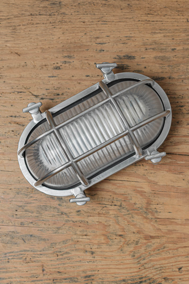 Oval Outdoor Wall Light with Cage and Ribbed Glass, IP64