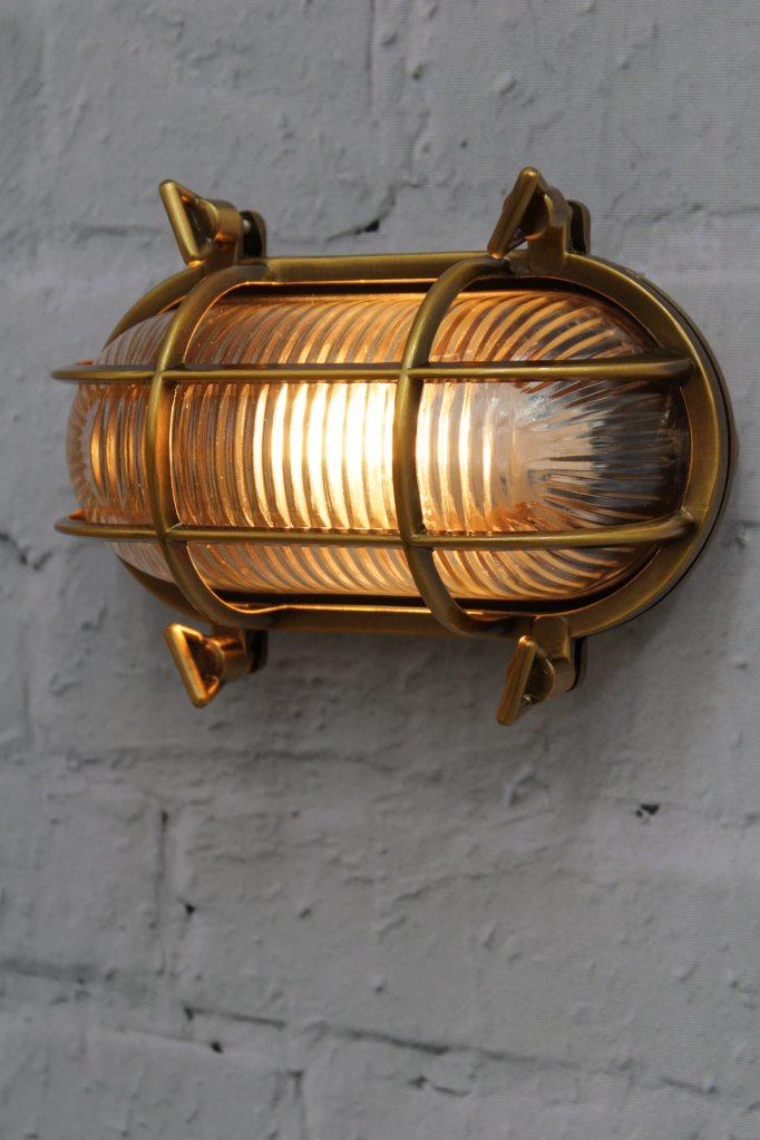 Oval Outdoor Wall Light with Cage and Ribbed Glass, IP64