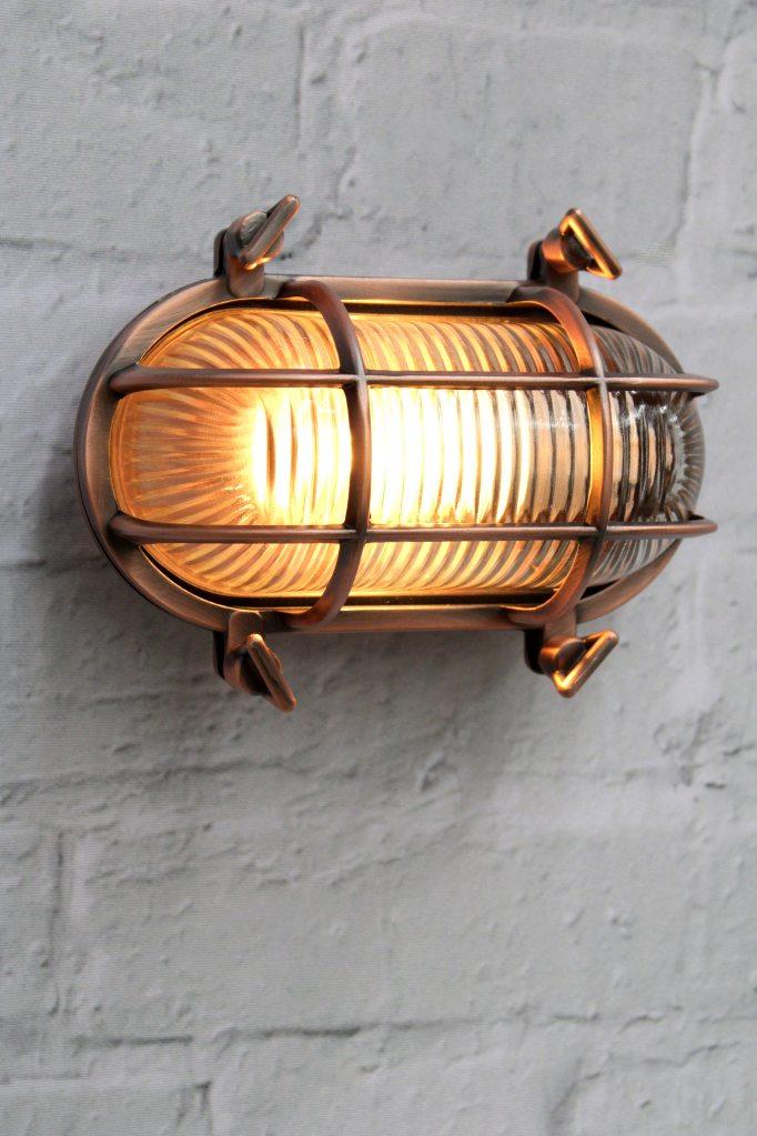 Oval Outdoor Wall Light with Cage and Ribbed Glass, IP64