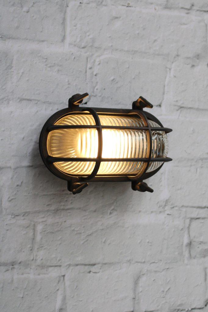 Oval Outdoor Wall Light with Cage and Ribbed Glass, IP64