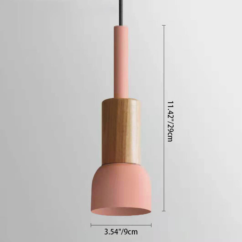 Scandinavian Wood Pendant Light with Coloured Metal Shade