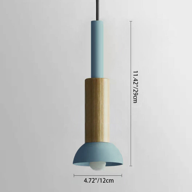 Scandinavian Wood Pendant Light with Coloured Metal Shade