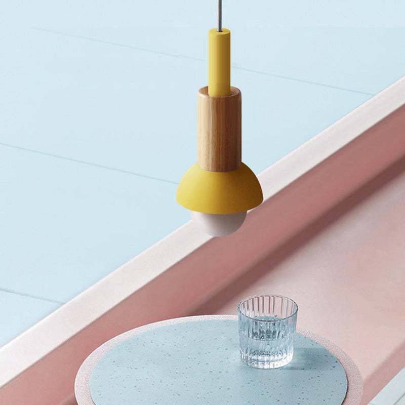 Scandinavian Wood Pendant Light with Coloured Metal Shade