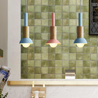 Scandinavian Wood Pendant Light with Coloured Metal Shade