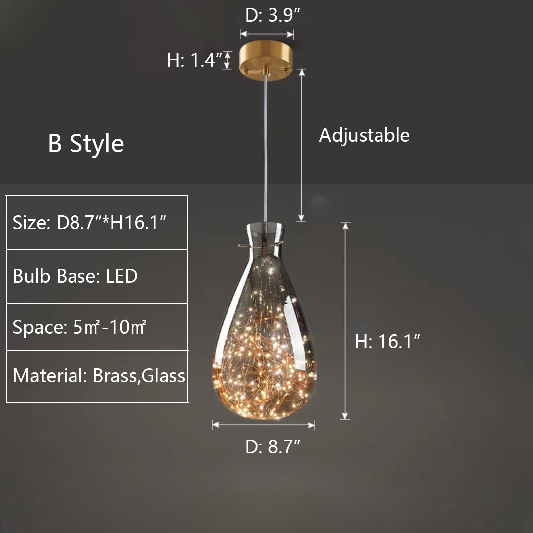 Grey Glass Pendant Chandelier with Starlight Ceiling Effect