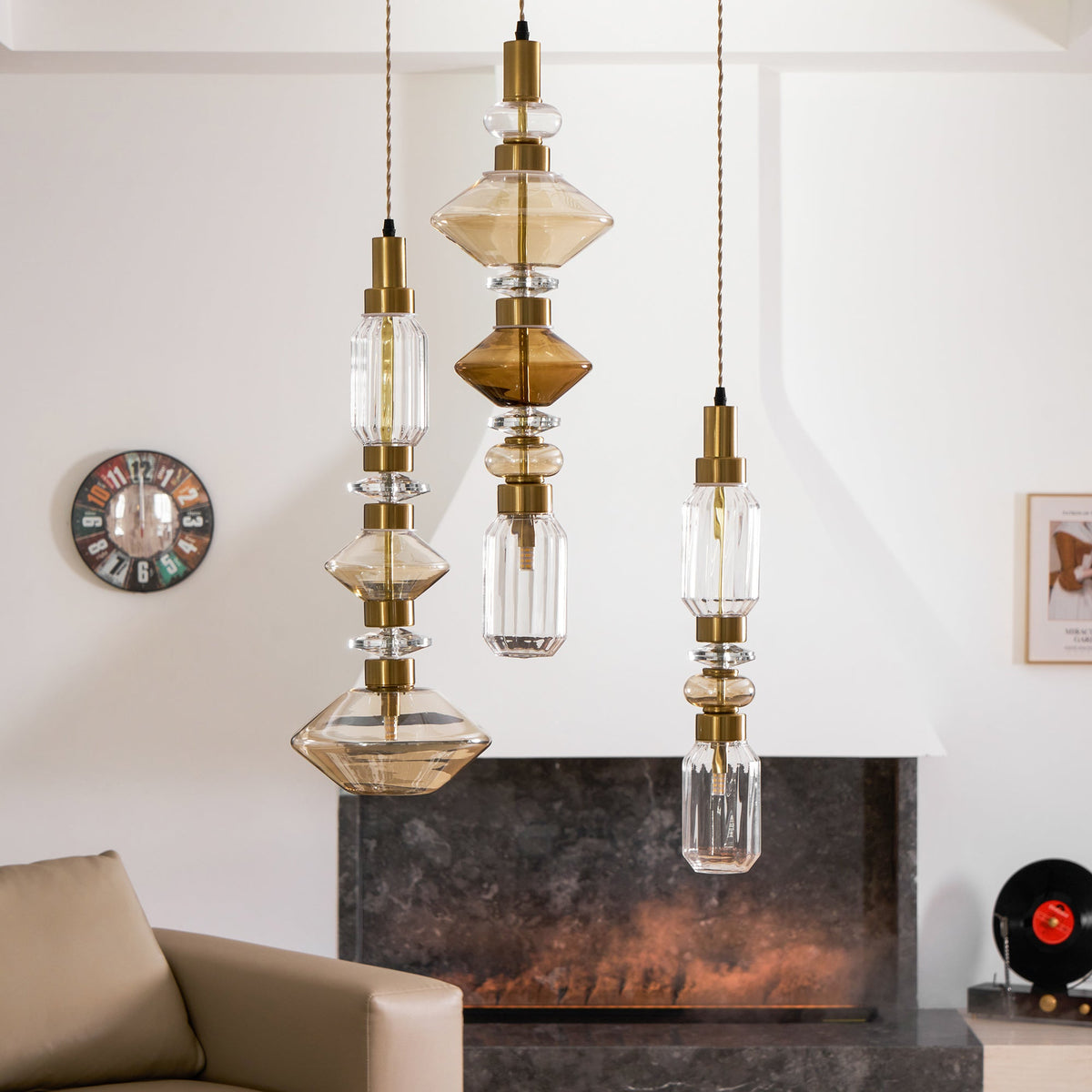 Glass Globe Pendant Light with Copper Finish, Dimmable LED