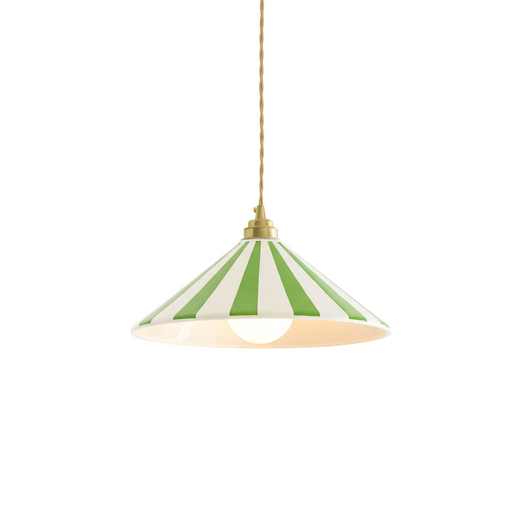 Striped Glass Pendant Light with Brass Fitting, Conical Shade