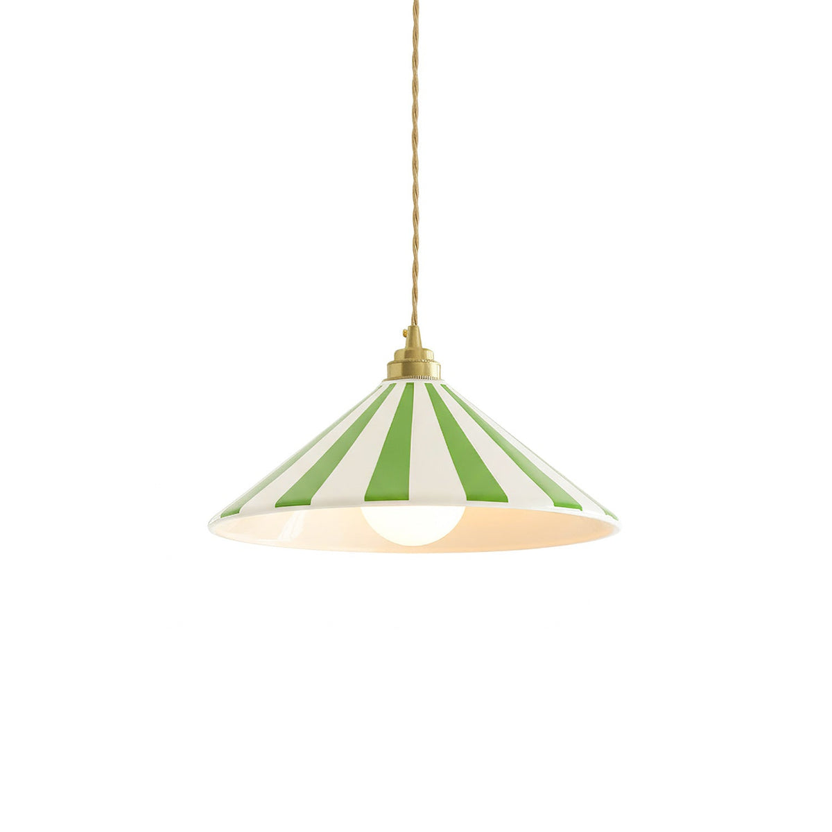 Striped Glass Pendant Light with Brass Fitting, Conical Shade
