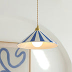 Striped Glass Pendant Light with Brass Fitting, Conical Shade