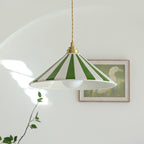 Striped Glass Pendant Light with Brass Fitting, Conical Shade