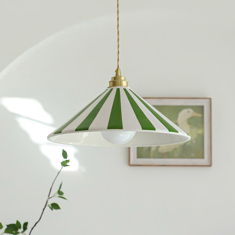 Striped Glass Pendant Light with Brass Fitting, Conical Shade