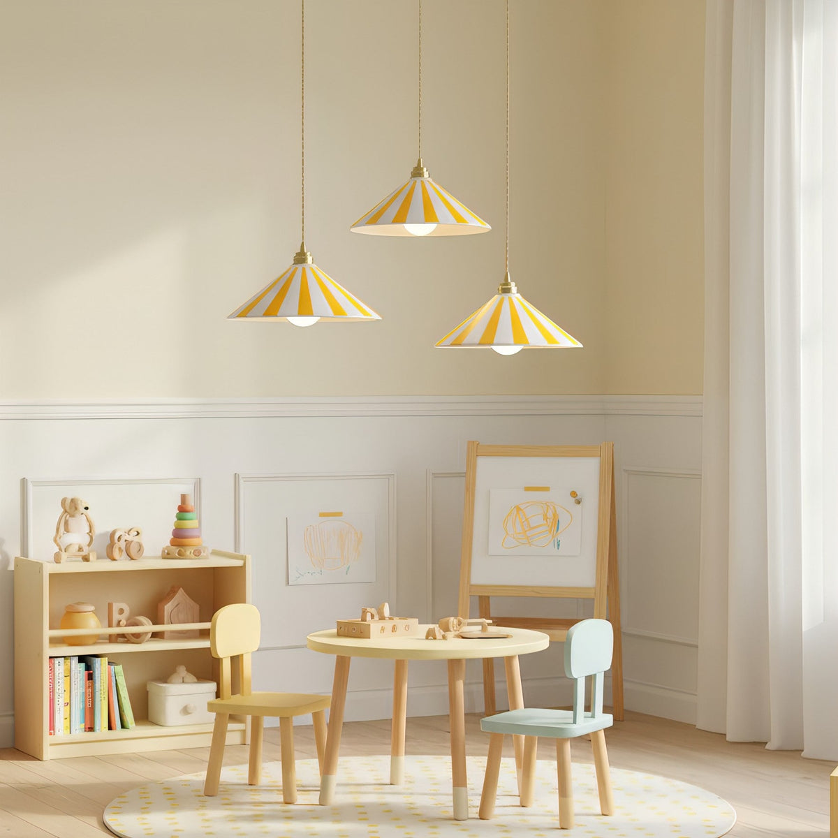Striped Glass Pendant Light with Brass Fitting, Conical Shade