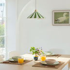 Striped Glass Pendant Light with Brass Fitting, Conical Shade