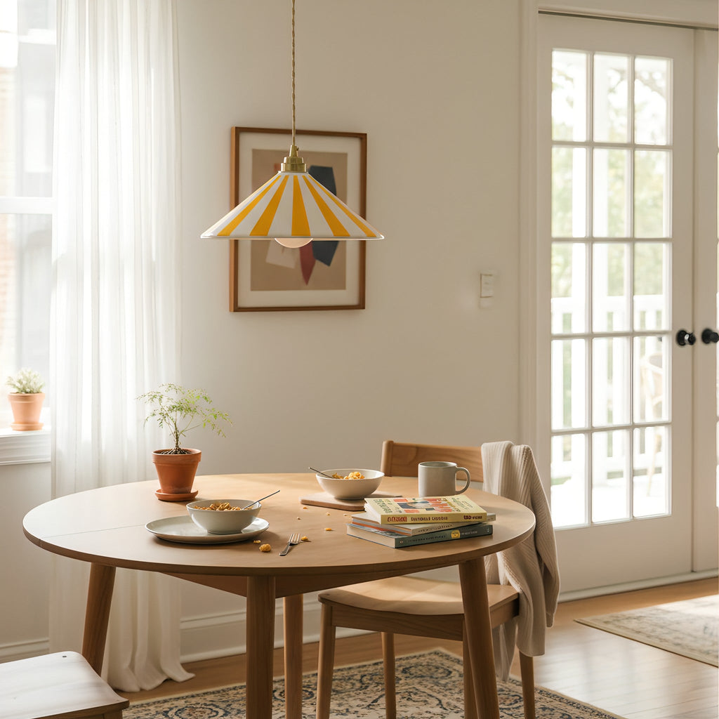 Striped Glass Pendant Light with Brass Fitting, Conical Shade
