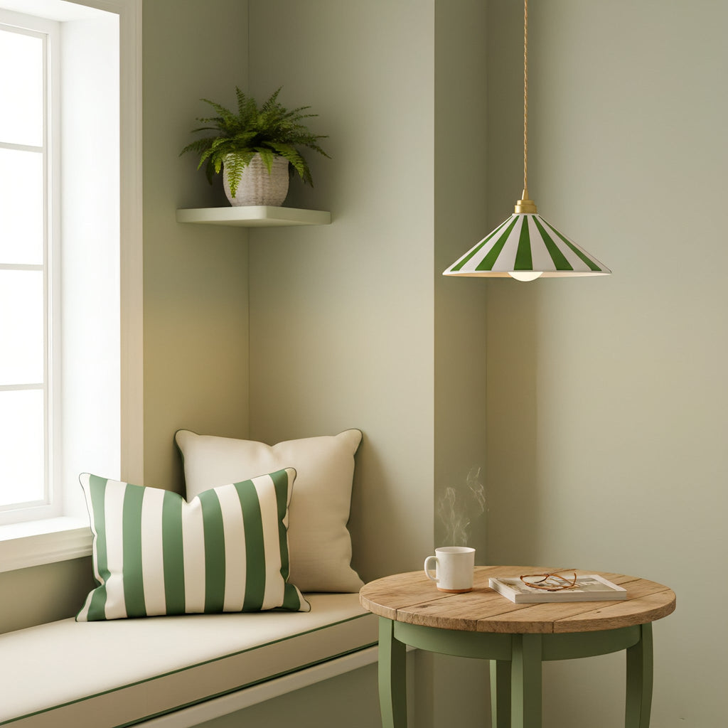 Striped Glass Pendant Light with Brass Fitting, Conical Shade