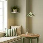 Striped Glass Pendant Light with Brass Fitting, Conical Shade