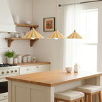 Striped Glass Pendant Light with Brass Fitting, Conical Shade