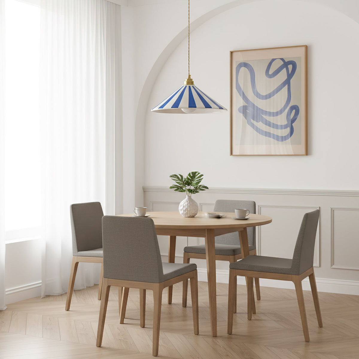 Striped Glass Pendant Light with Brass Fitting, Conical Shade