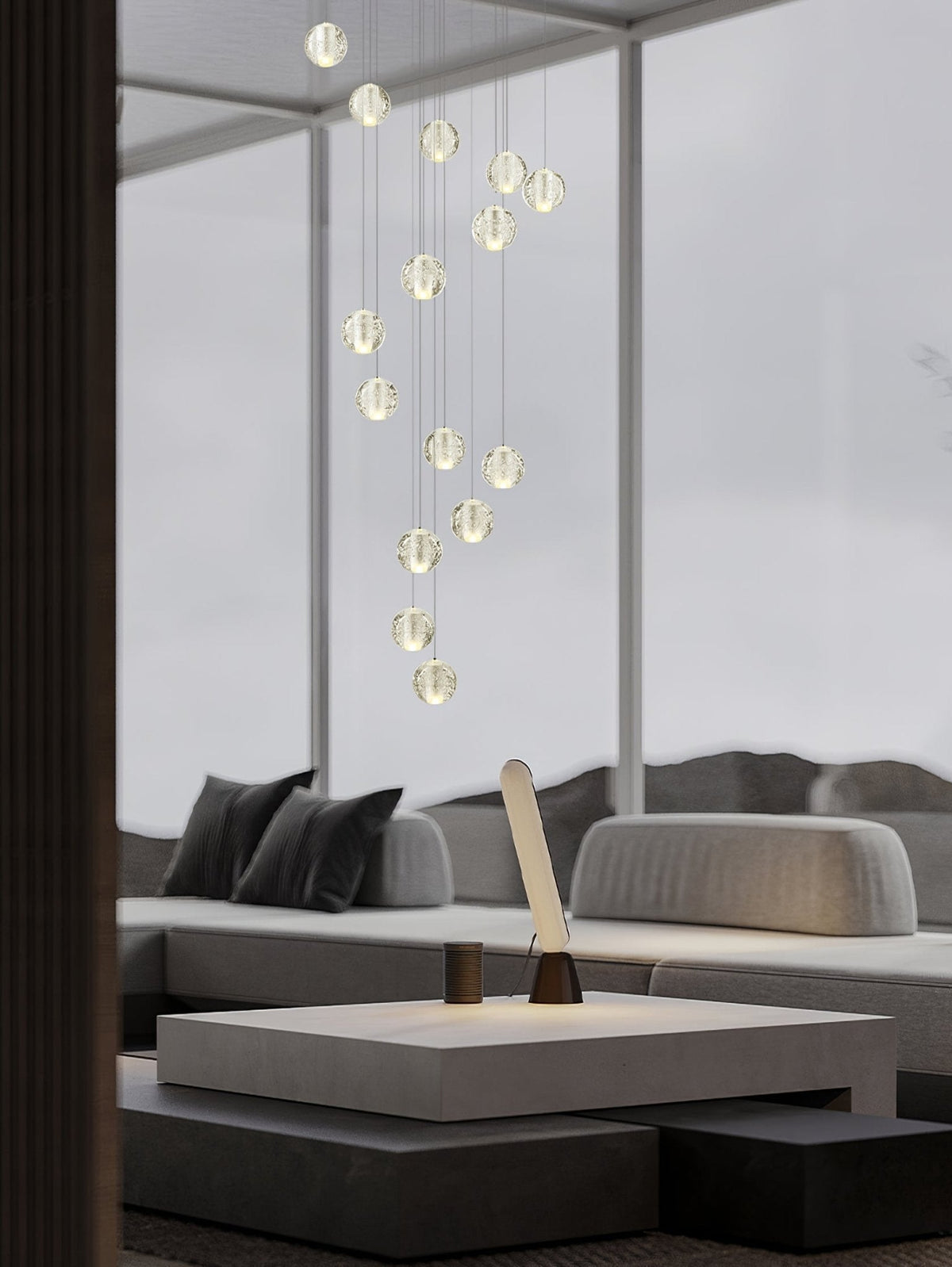 Crystal Globe Cluster Chandelier, Chrome, 1 to 50 Lights