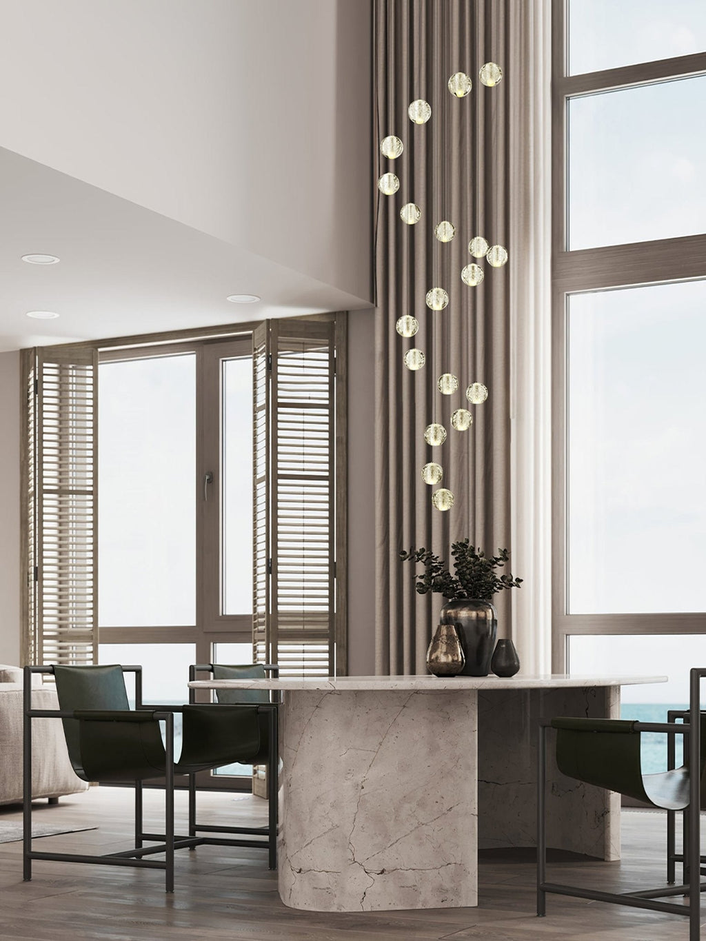 Crystal Globe Cluster Chandelier, Chrome, 1 to 50 Lights