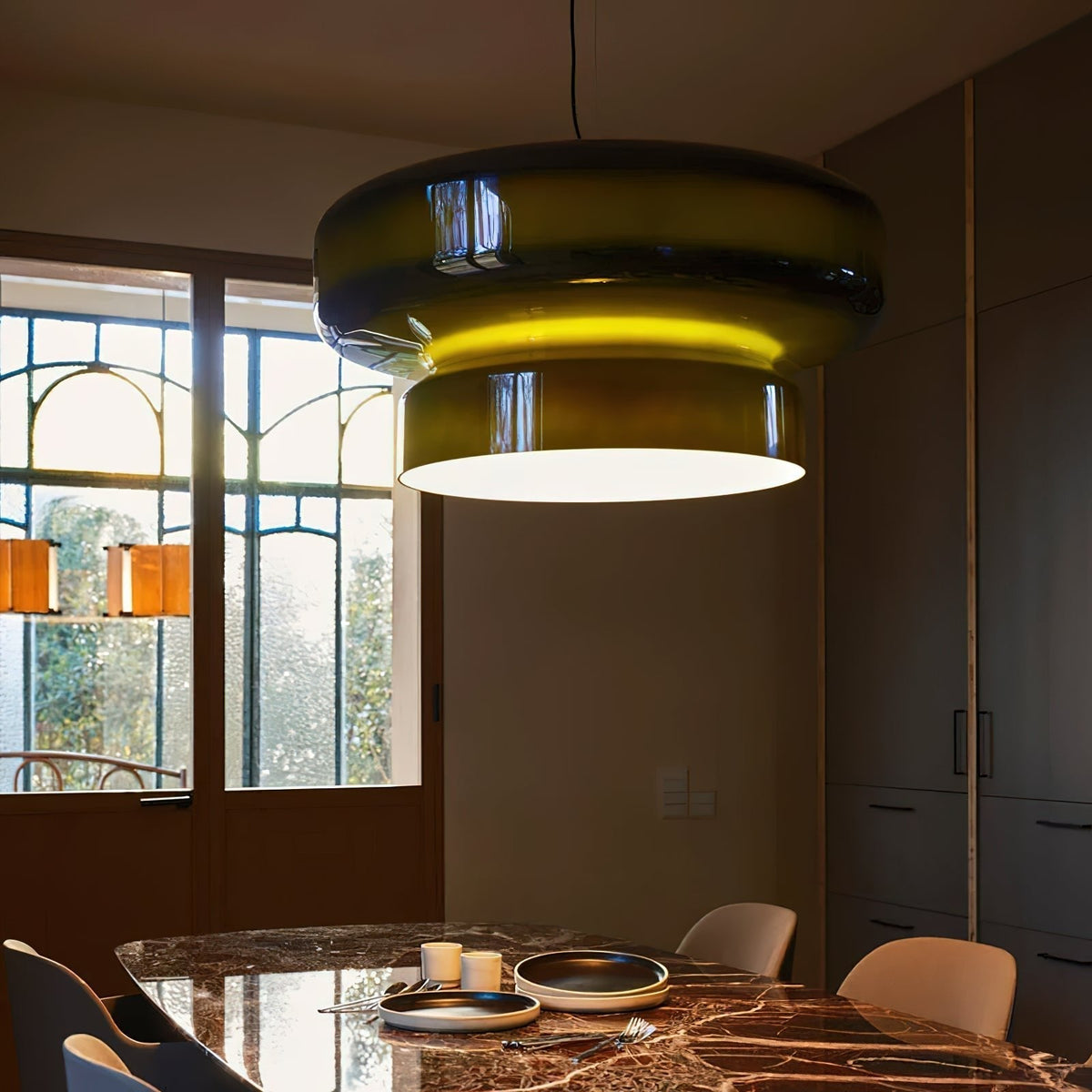 Retro Glass and Metal LED Pendant, Adjustable 150cm Cord