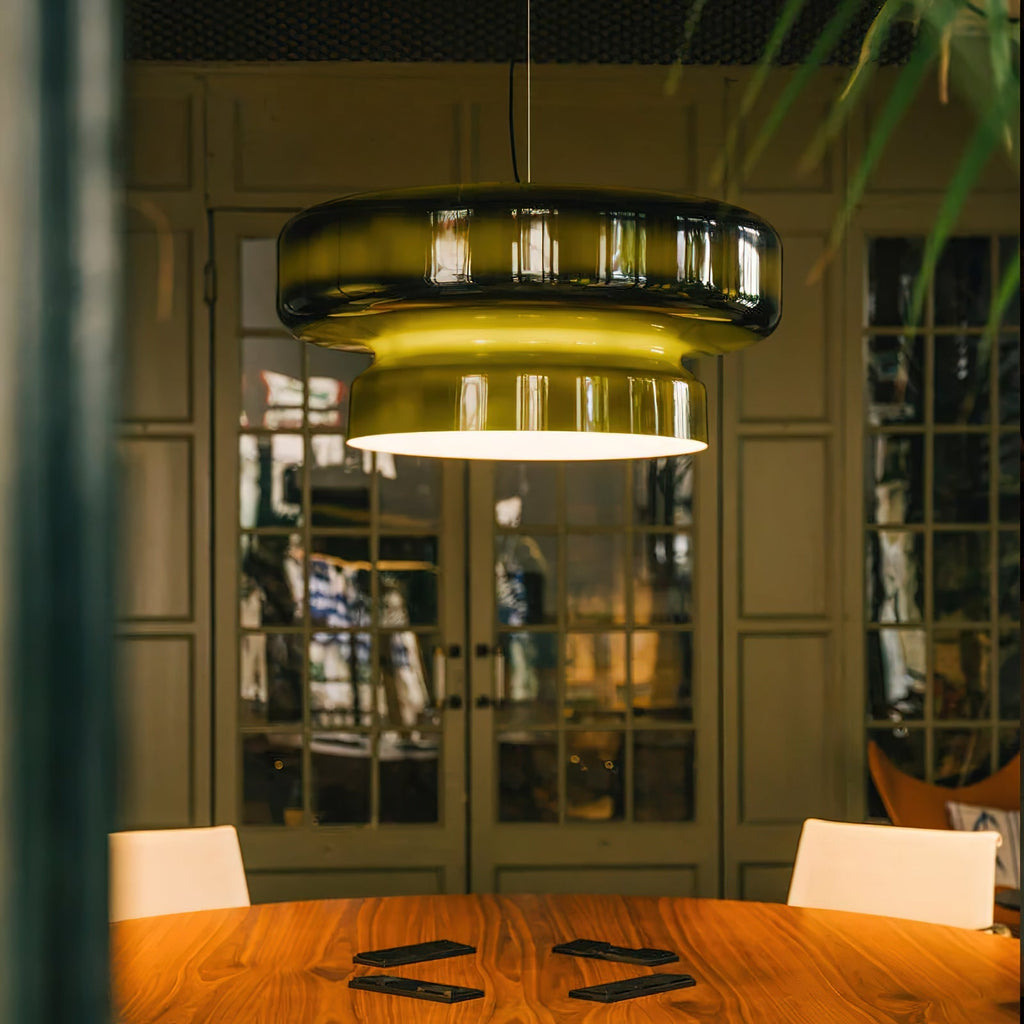 Retro Glass and Metal LED Pendant, Adjustable 150cm Cord
