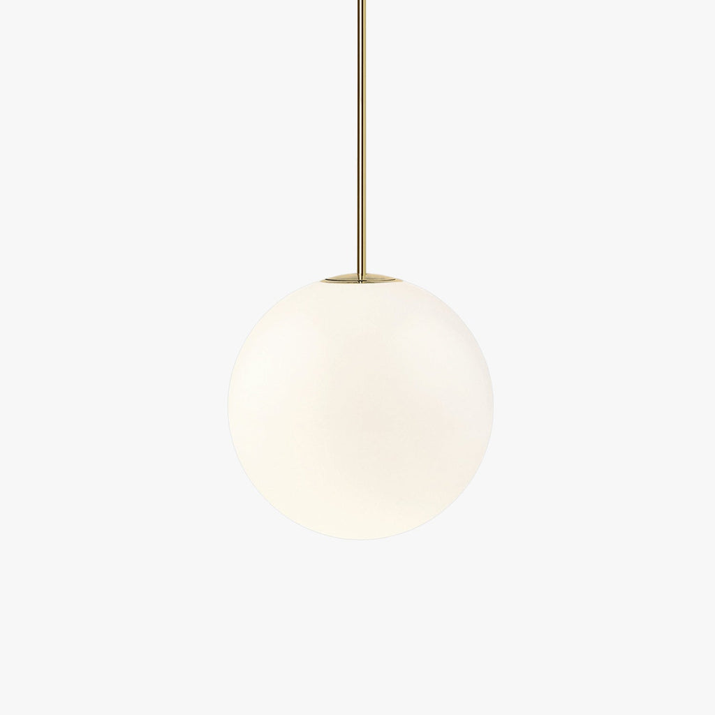 Opal Glass Globe Pendant Light with Brass Finish, Slim Stem
