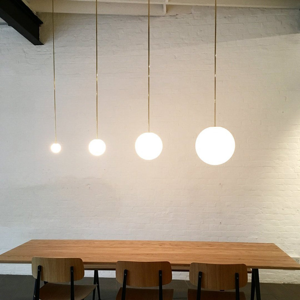Opal Glass Globe Pendant Light with Brass Finish, Slim Stem