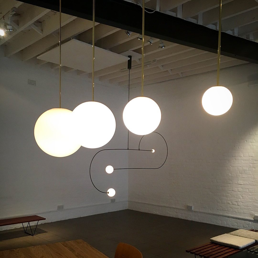 Opal Glass Globe Pendant Light with Brass Finish, Slim Stem