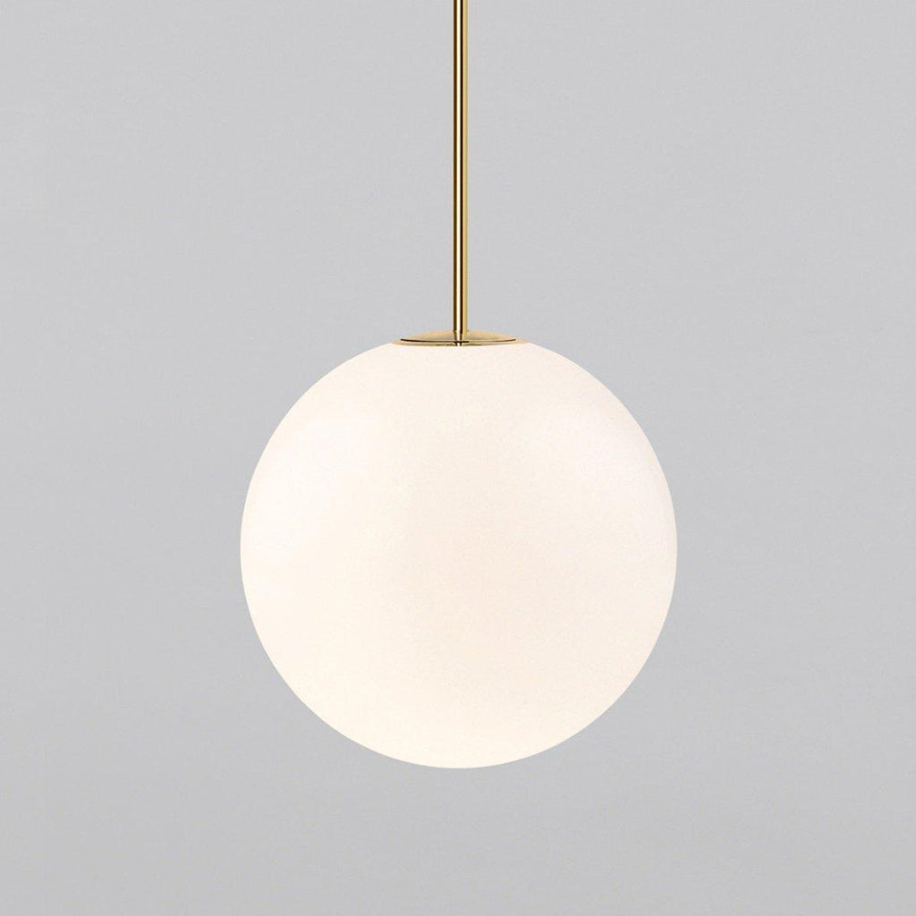 Opal Glass Globe Pendant Light with Brass Finish, Slim Stem