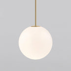Opal Glass Globe Pendant Light with Brass Finish, Slim Stem