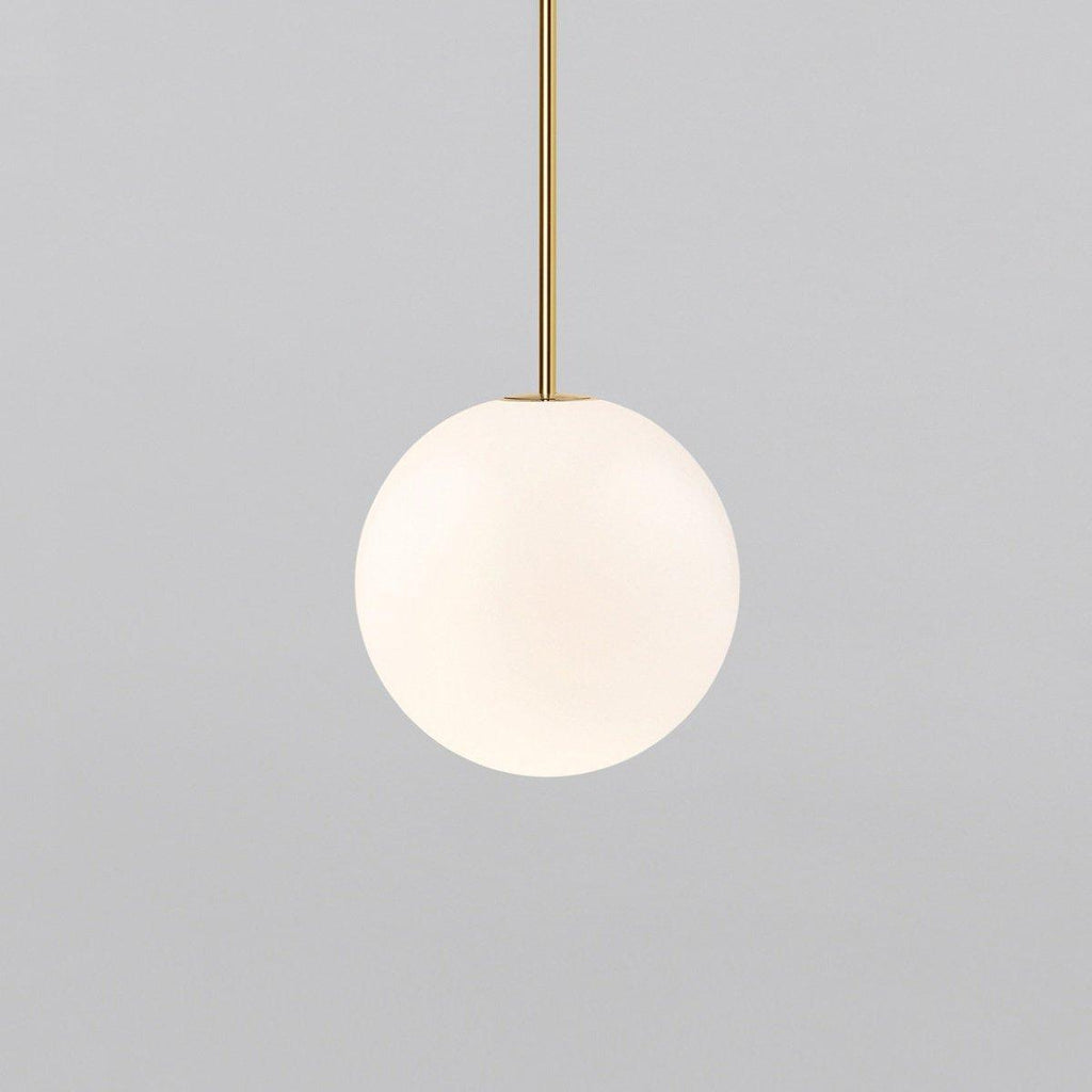 Opal Glass Globe Pendant Light with Brass Finish, Slim Stem
