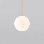 Opal Glass Globe Pendant Light with Brass Finish, Slim Stem