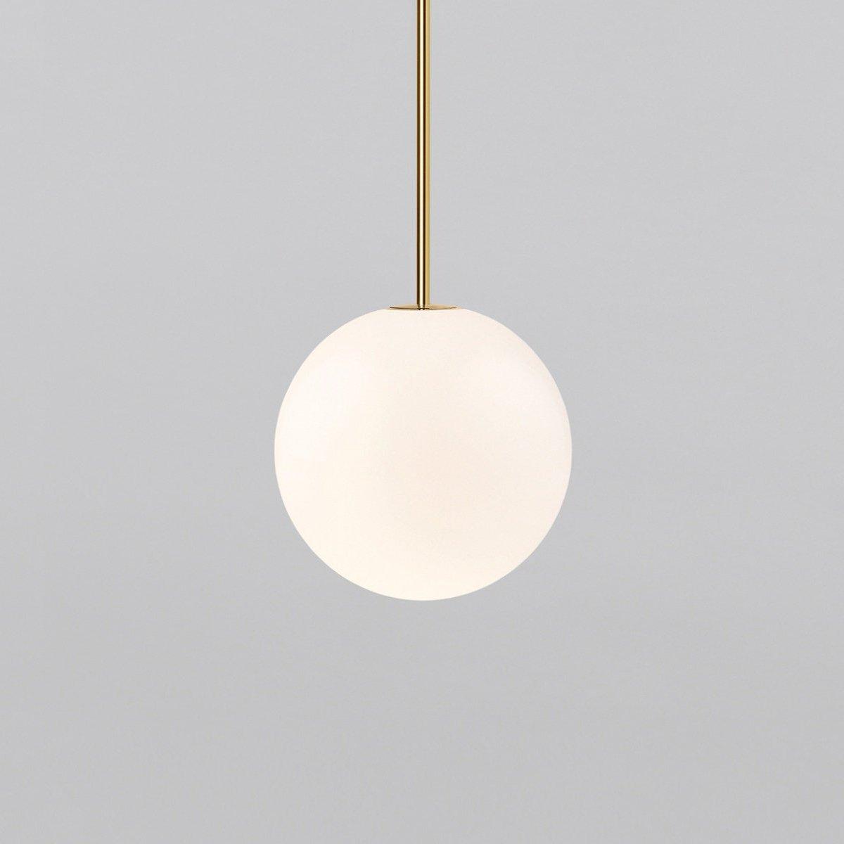 Opal Glass Globe Pendant Light with Brass Finish, Slim Stem
