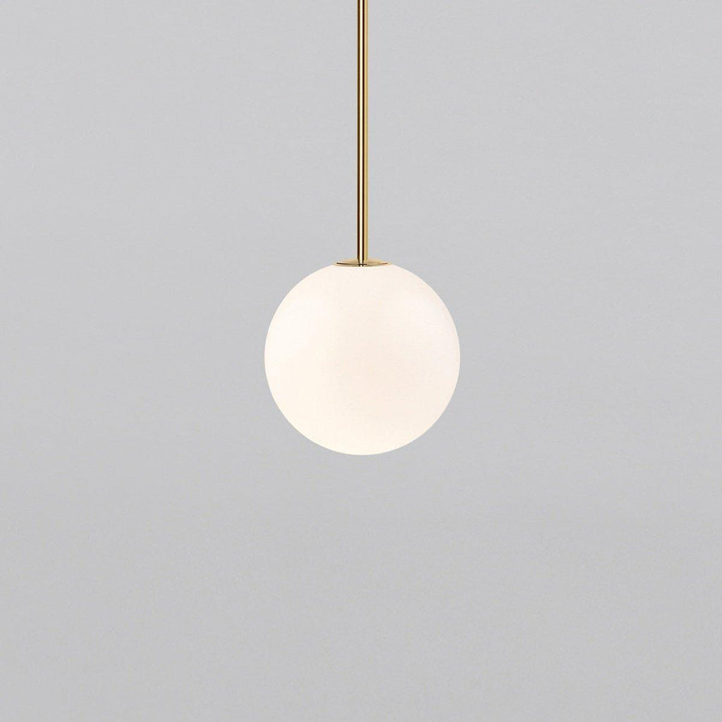 Opal Glass Globe Pendant Light with Brass Finish, Slim Stem