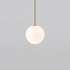 Opal Glass Globe Pendant Light with Brass Finish, Slim Stem