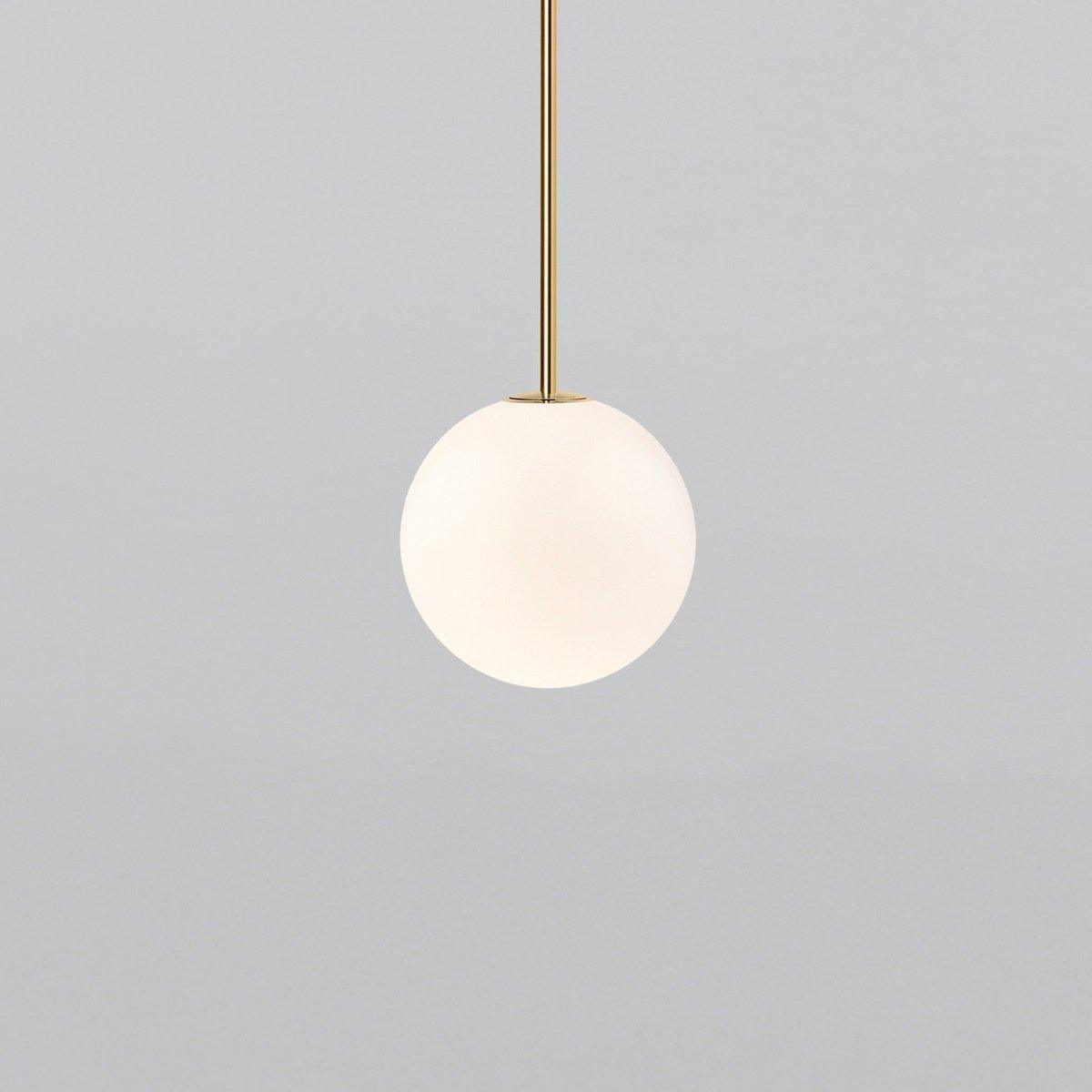 Opal Glass Globe Pendant Light with Brass Finish, Slim Stem
