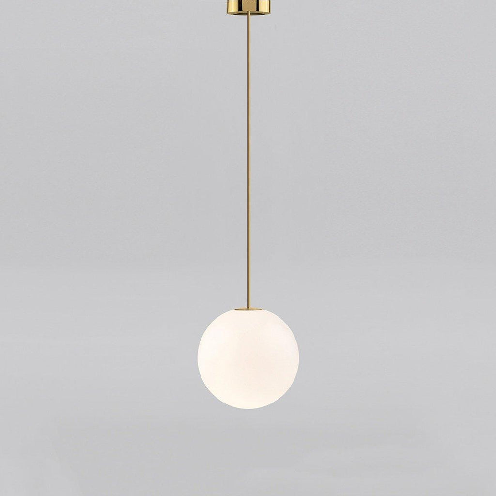 Opal Glass Globe Pendant Light with Brass Finish, Slim Stem