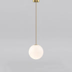 Opal Glass Globe Pendant Light with Brass Finish, Slim Stem