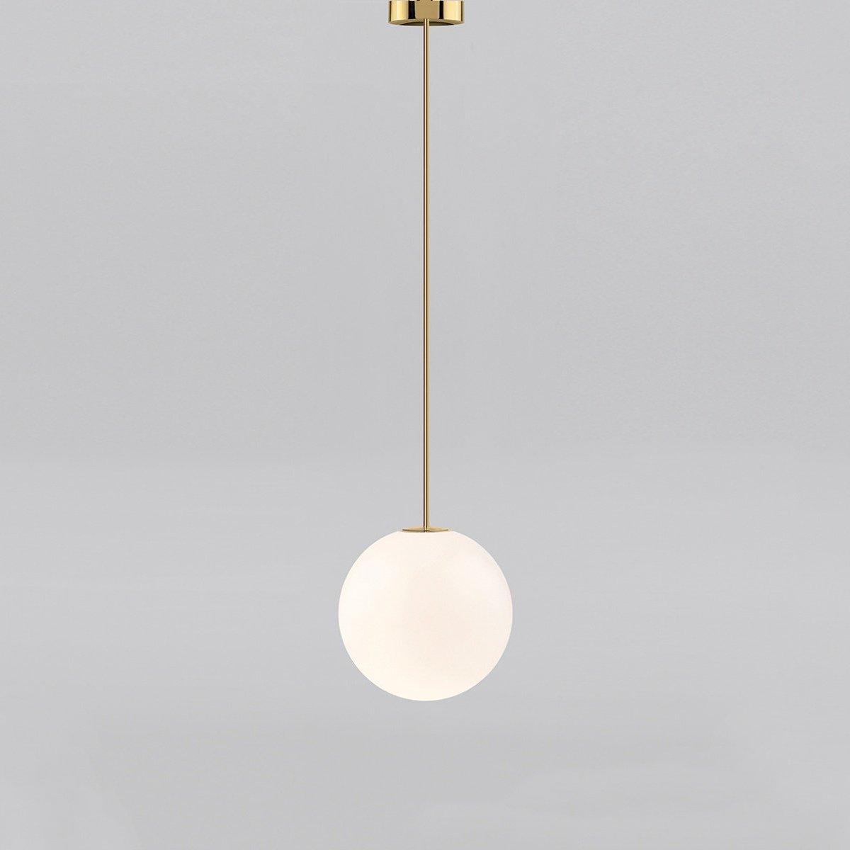 Opal Glass Globe Pendant Light with Brass Finish, Slim Stem