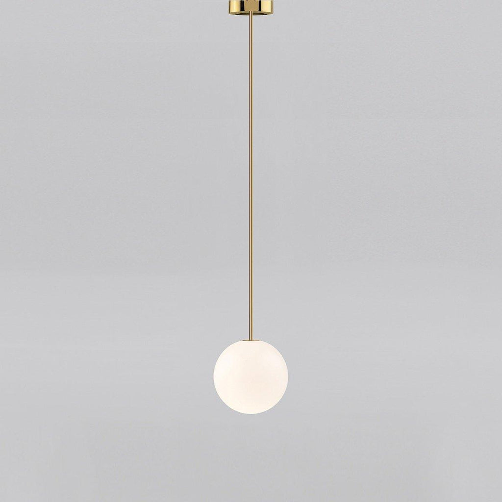 Opal Glass Globe Pendant Light with Brass Finish, Slim Stem