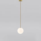 Opal Glass Globe Pendant Light with Brass Finish, Slim Stem
