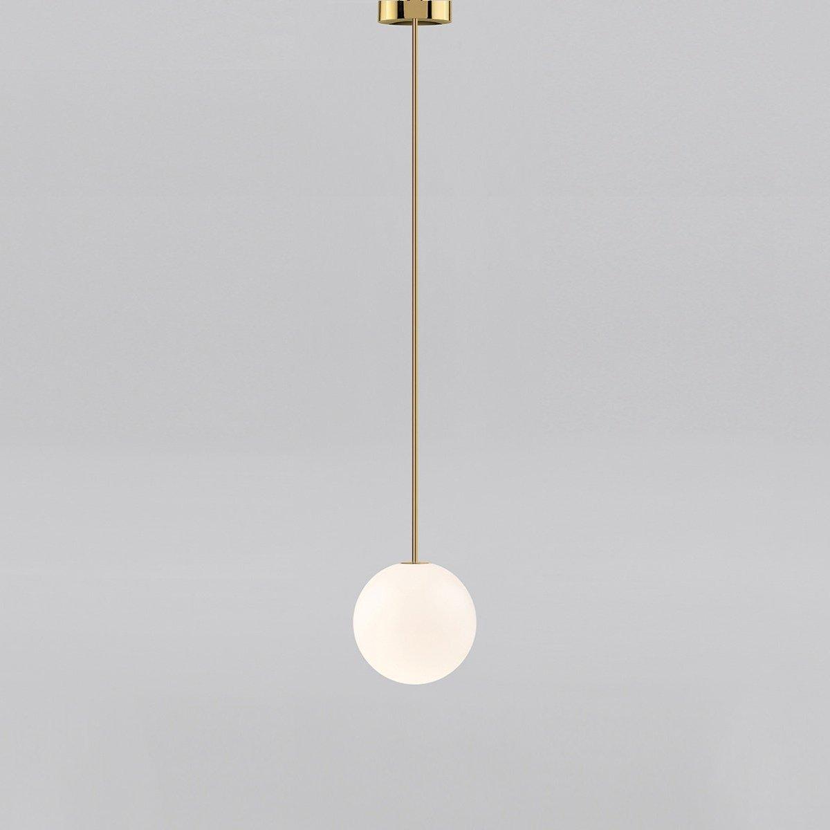 Opal Glass Globe Pendant Light with Brass Finish, Slim Stem