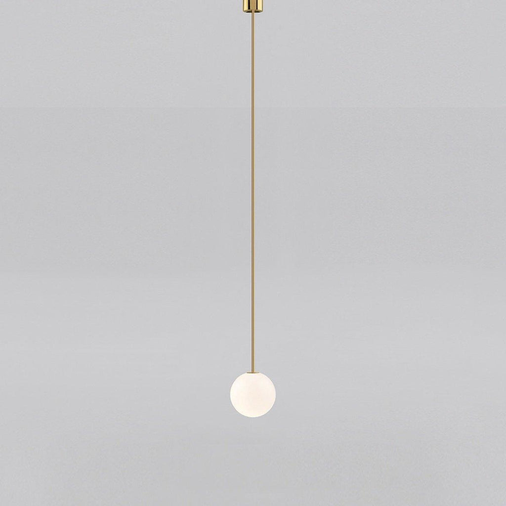 Opal Glass Globe Pendant Light with Brass Finish, Slim Stem
