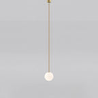 Opal Glass Globe Pendant Light with Brass Finish, Slim Stem