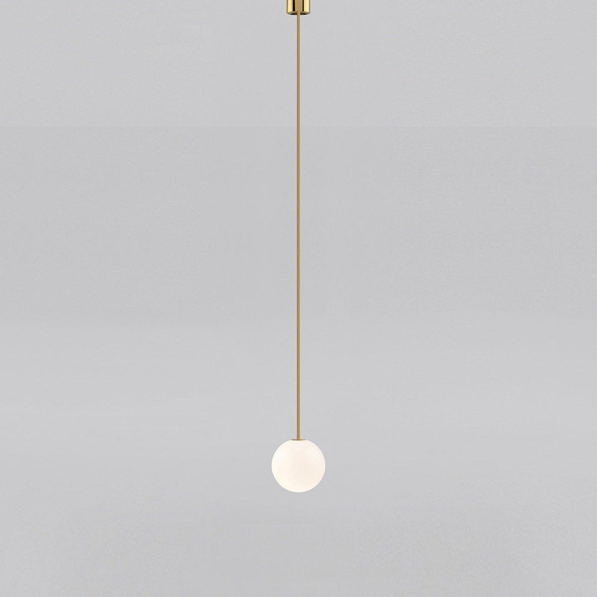 Opal Glass Globe Pendant Light with Brass Finish, Slim Stem