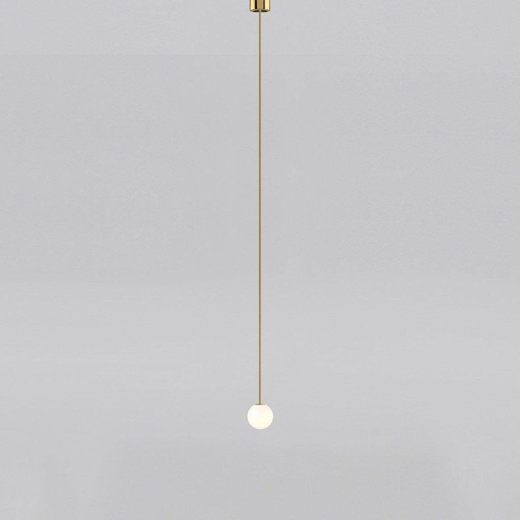 Opal Glass Globe Pendant Light with Brass Finish, Slim Stem