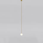 Opal Glass Globe Pendant Light with Brass Finish, Slim Stem