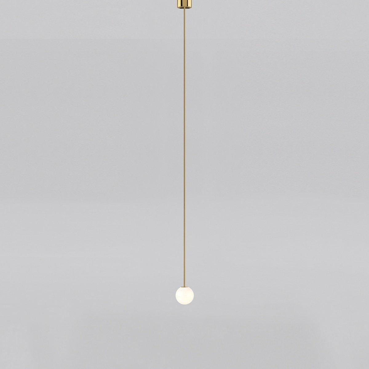 Opal Glass Globe Pendant Light with Brass Finish, Slim Stem