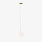 Opal Glass Globe Pendant Light with Brass Finish, Slim Stem
